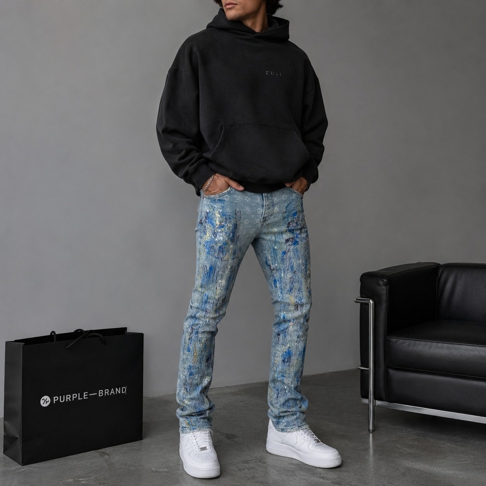 Purple Brand Mens Paint Over Jeans Sz 31 Paint Splatter Stretch Streetwear Luxe